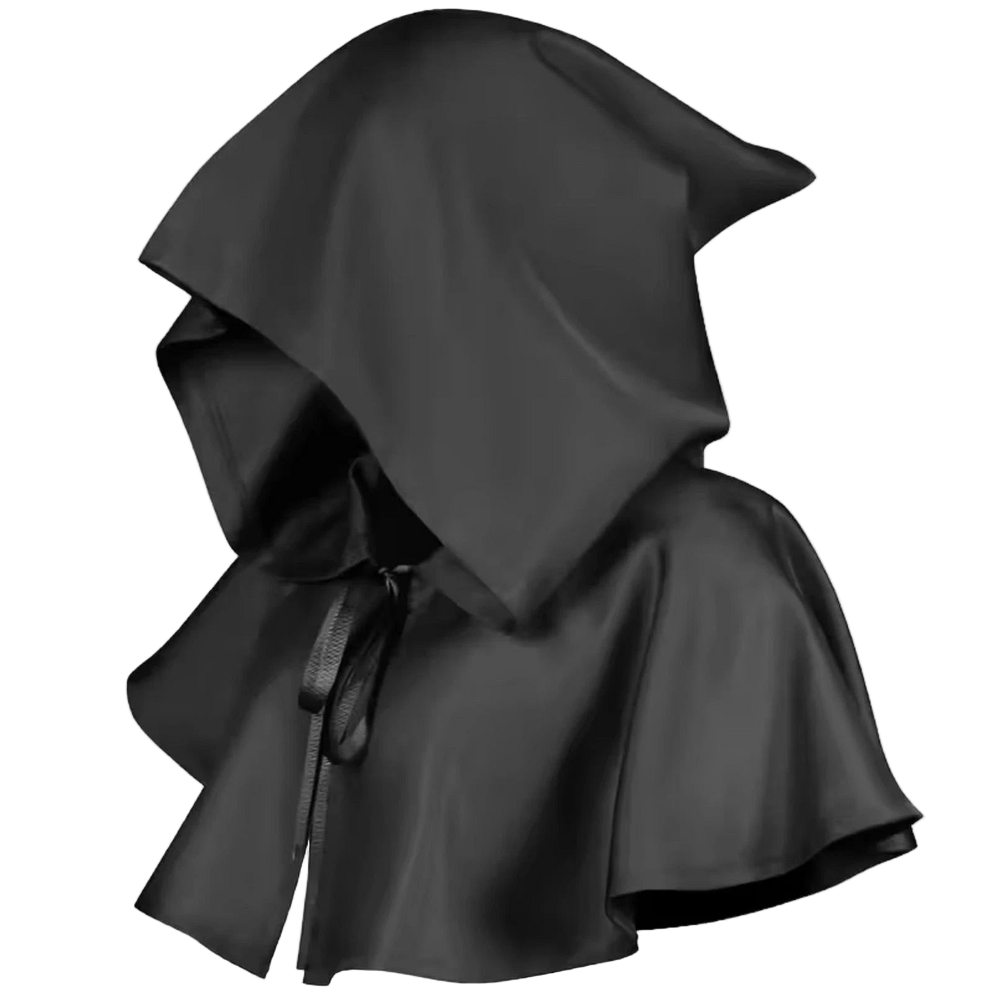 Black Satin Hooded Face Covering Shawl – Large Size Gothic Costume Cloak