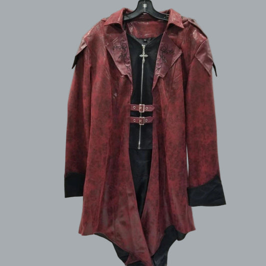 Crubelon Red Medieval Faux Leather Hooded Jacket Coat Men’s XL Goth