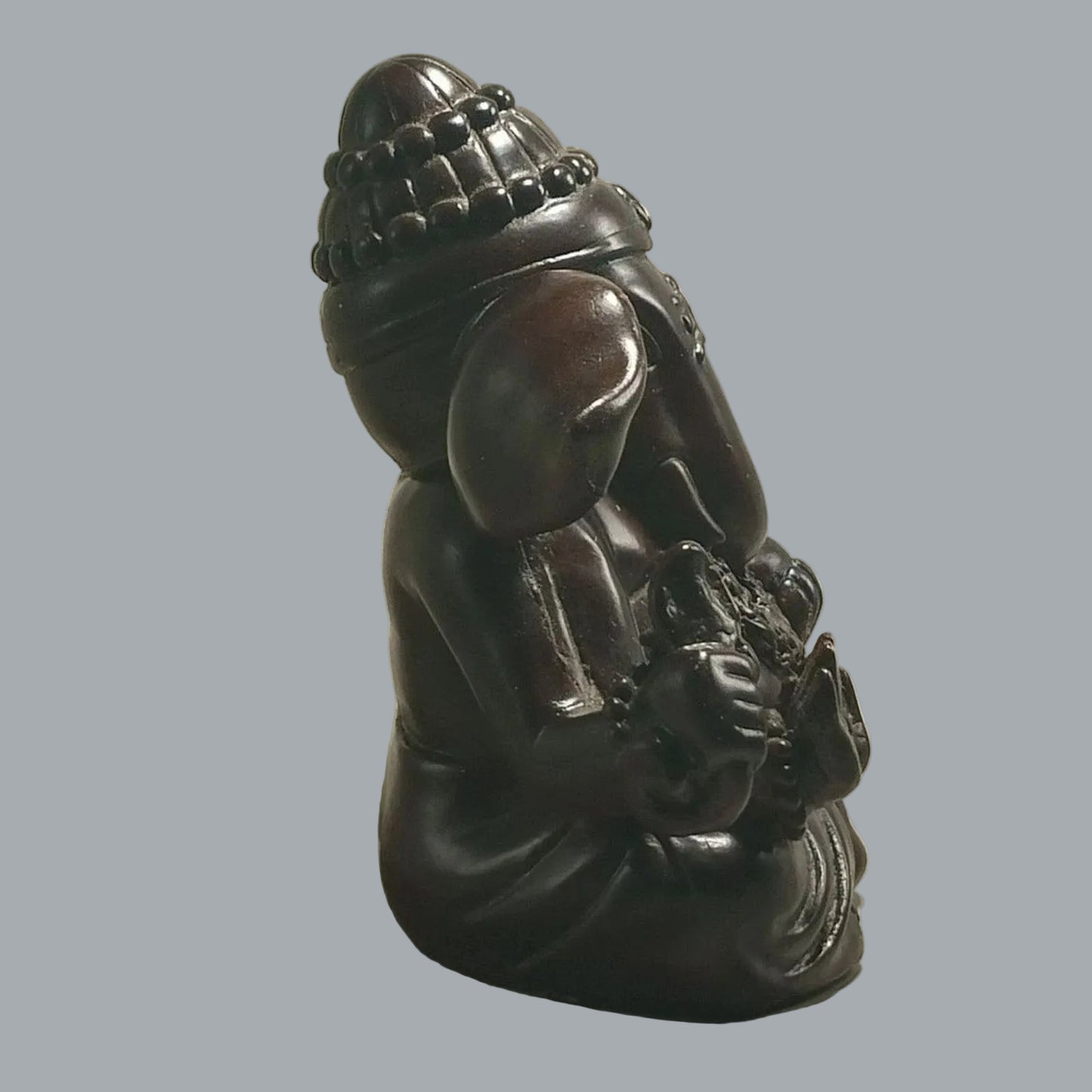 Carved Ganesha Statue Dark Resin Hindu Elephant God Figurine 5"
