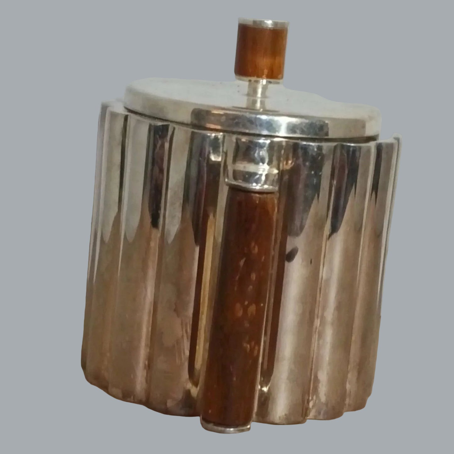 Modernist silverplate teapot wood handle Made in India 5in tall