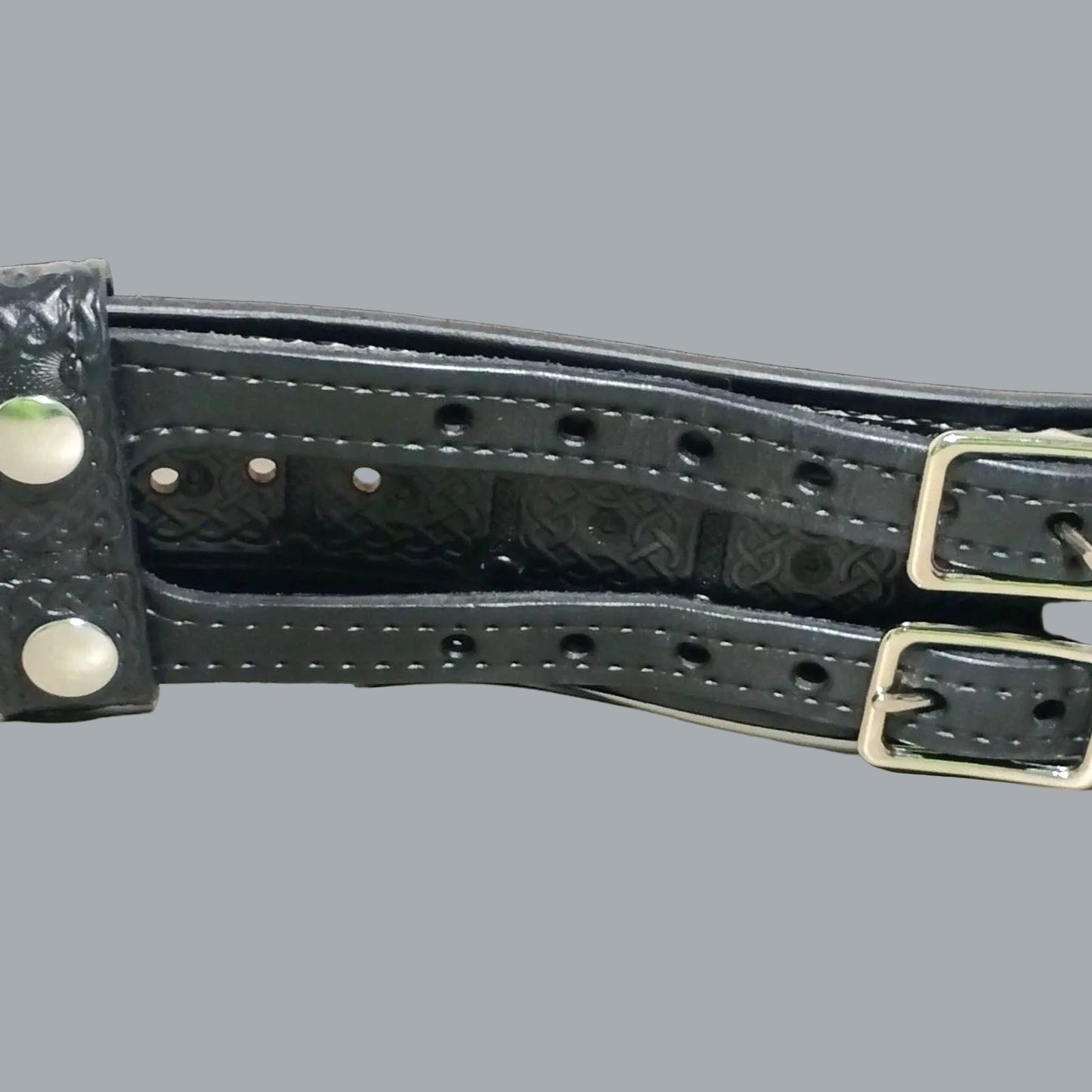 Holy Heck USA Full Grain Leather Double Buckle Kilt Belt 2.5" Celtic 39-44"waist