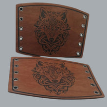 Load image into Gallery viewer, Gothic Wolf Faux Leather Brown Arm Bracers (Pair) For Renaissance Faire
