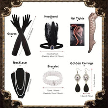 Load image into Gallery viewer, 1920s V-Neck Sequin Beaded Fringed Dress Black Golden XL with 20s Accessorie Set
