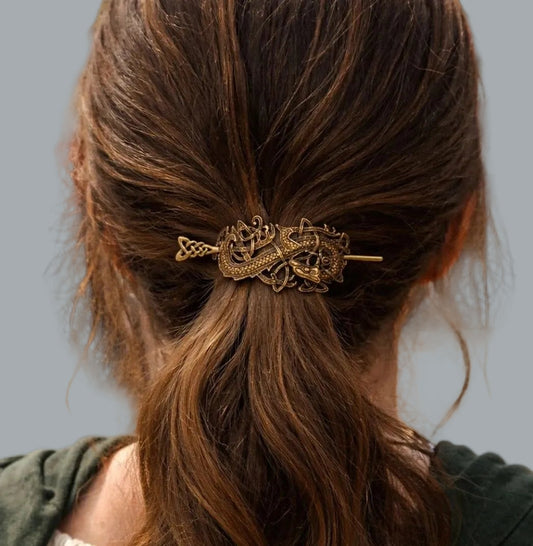Celtic Dragon Hair Slide Barrette Ponytail Holder Ren Faire Viking