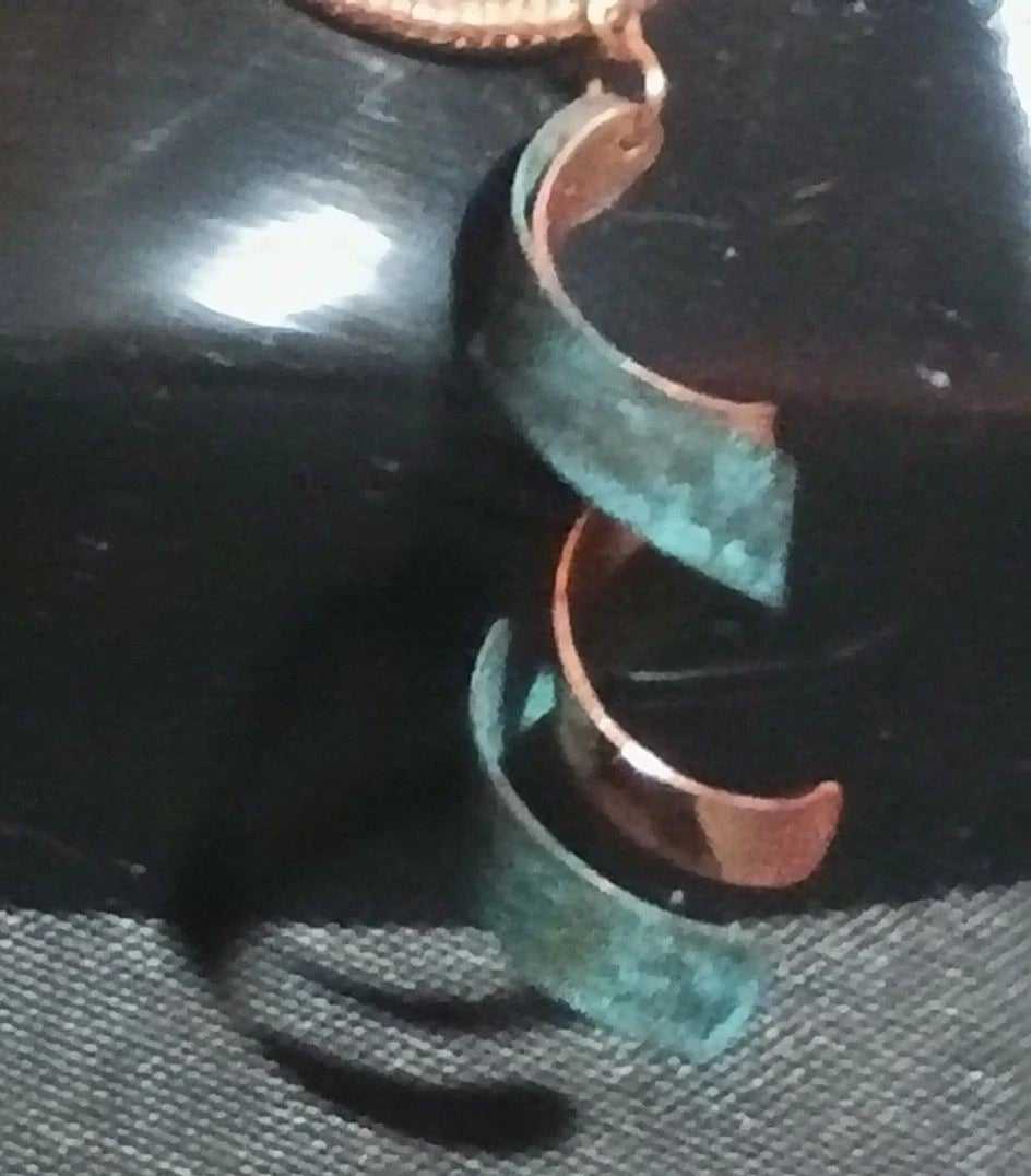 Copper Spiral Pendant Necklace Verdigris Patina Boho 20" + Extender