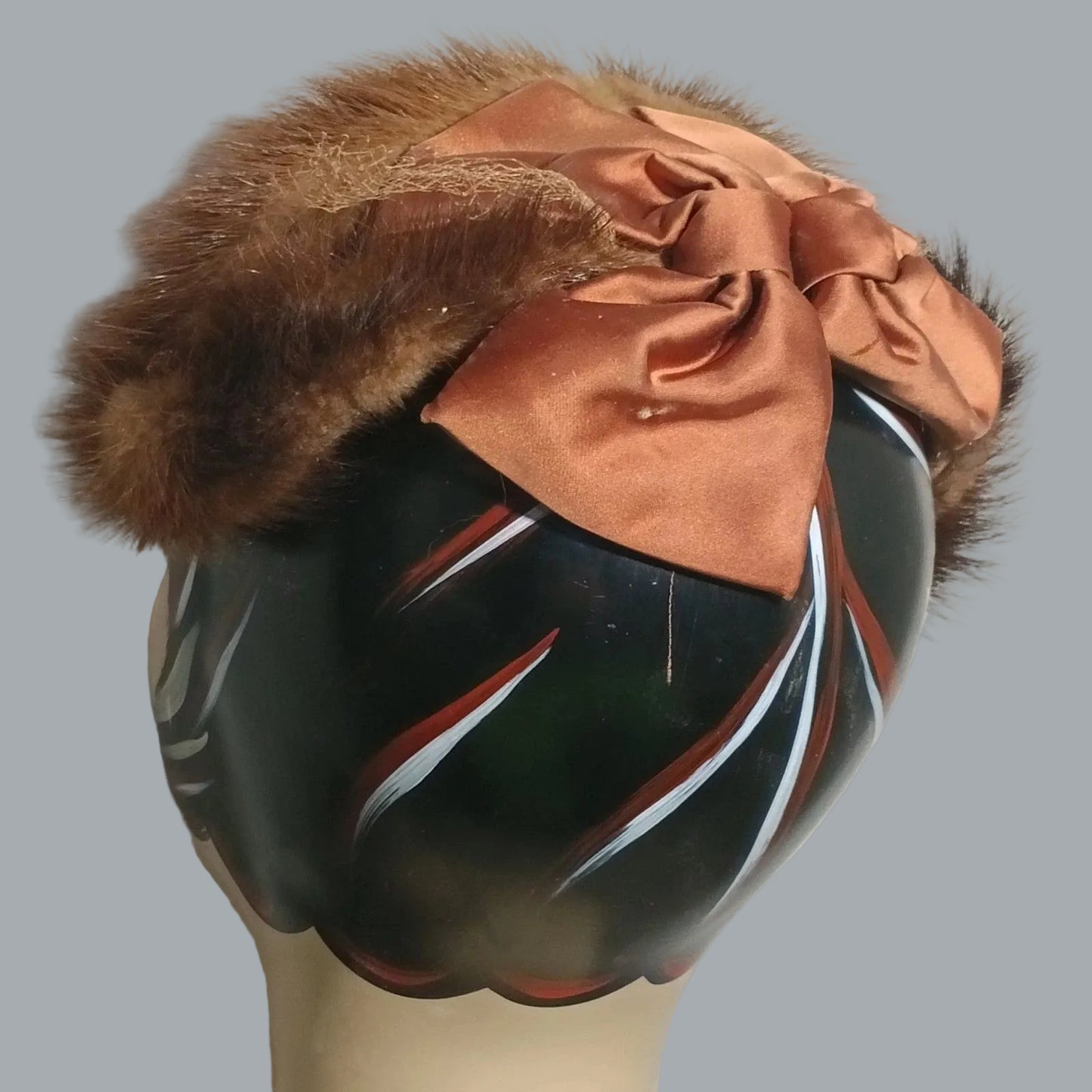 Vintage L.S. Ayres Fur Bandeau Hat Satin Bow & Veil Fascinator