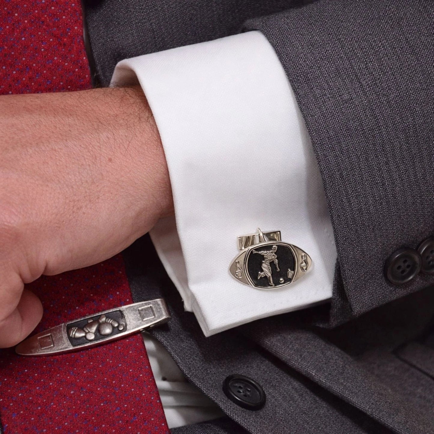 Vintage Towncraft Bowling Cufflinks & Tie Bar Set w/ Box Mid Century