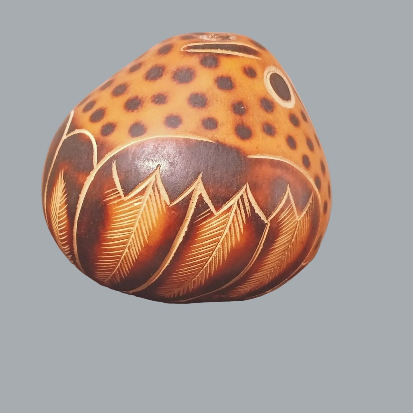 Vintage Inca Design Owl Gourd Hand Painted Andean Folk Art 4x4