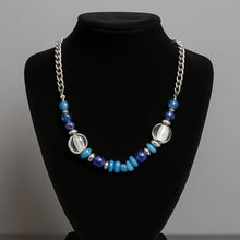 Load image into Gallery viewer, Ruby Rd Blue Beaded Statement Necklace 18” Adjustable Silver Chain

