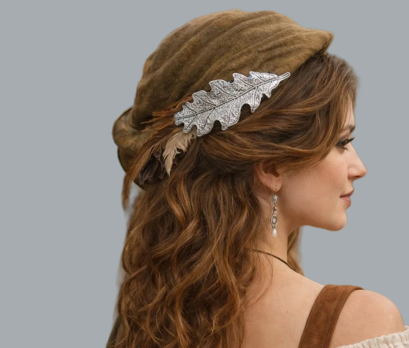 Silver Tone Oak Leaf Barrette Hammered Textured Hair Clip 3.5in