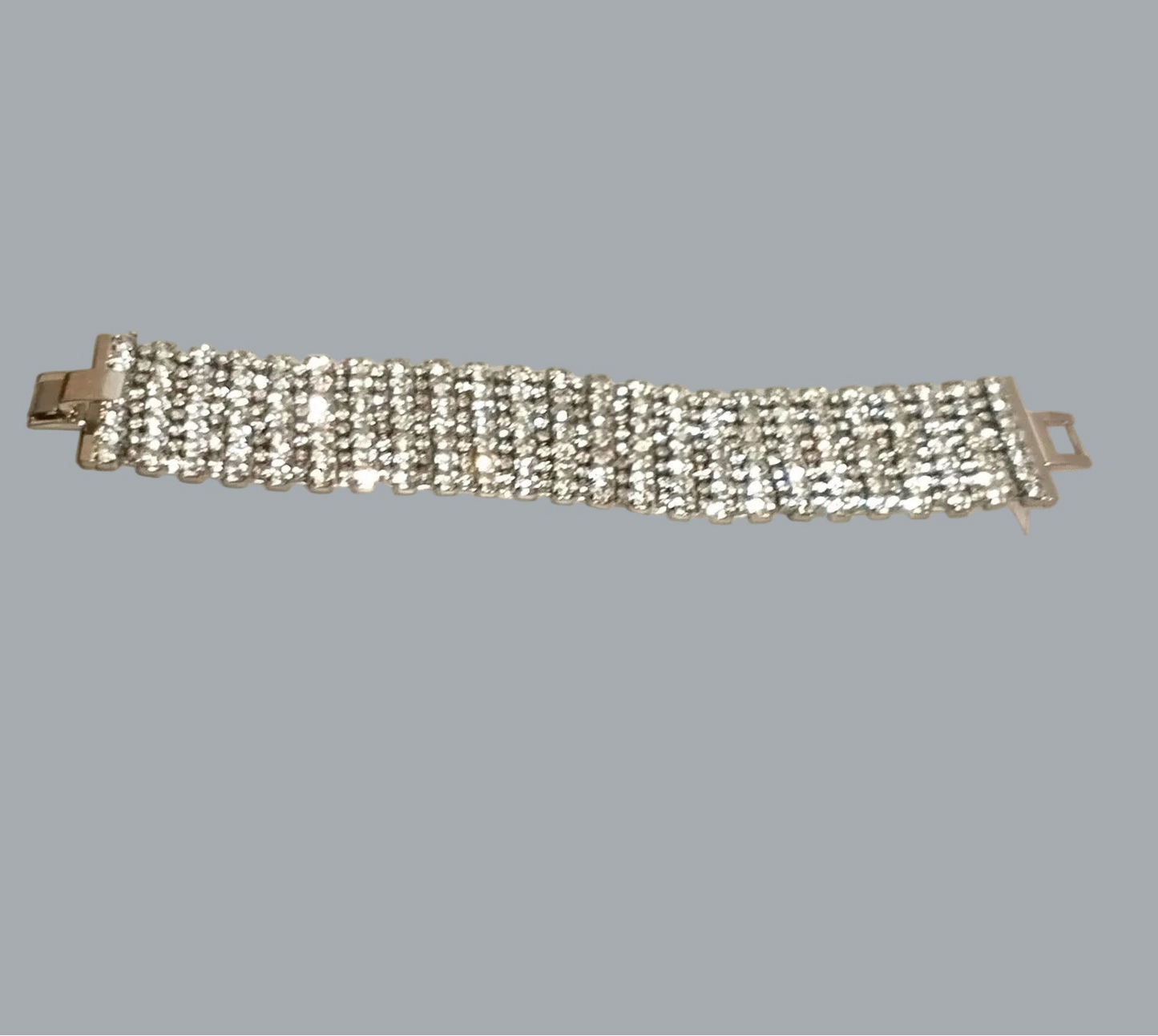 Vintage 7-Row Rhinestone Bracelet Silver Tone Box Clasp 6.5” x 1”