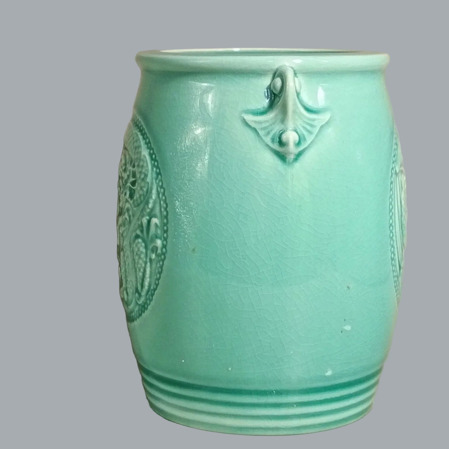 Vintage Celadon Dragon Phoenix Vase Crackle Glaze 5" Turquoise