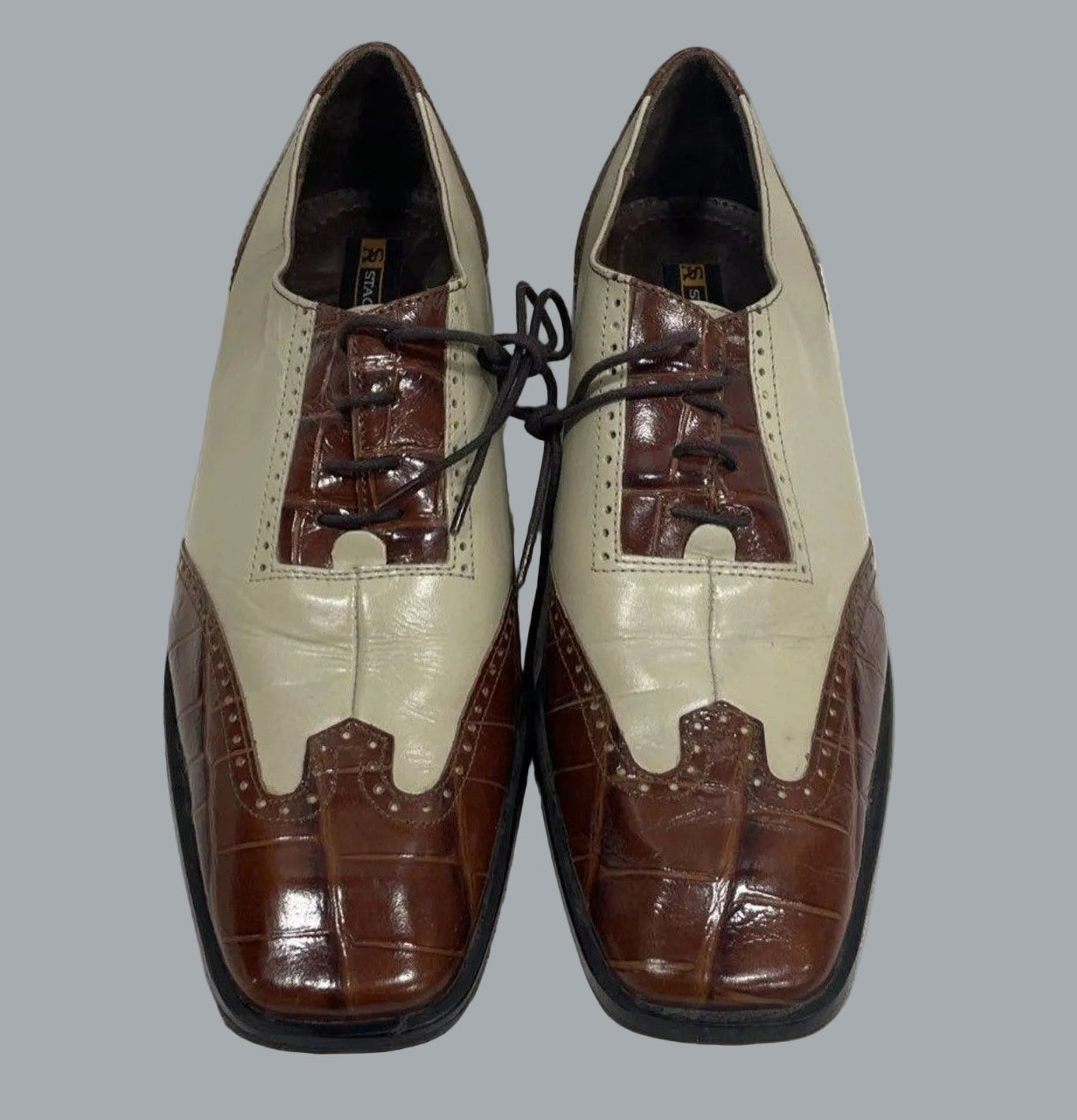 Stacy Adams Croc Embossed Two-Tone Dress Shoes 8.5 Beige Brown Oxford