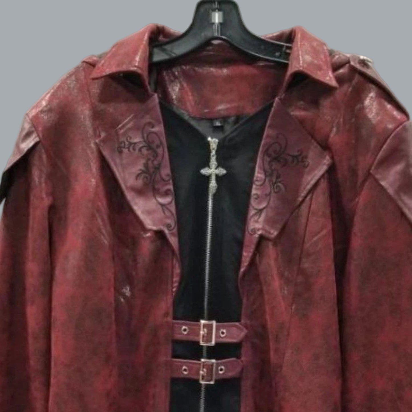 Crubelon Red Medieval Faux Leather Hooded Jacket Coat Men’s XL Goth