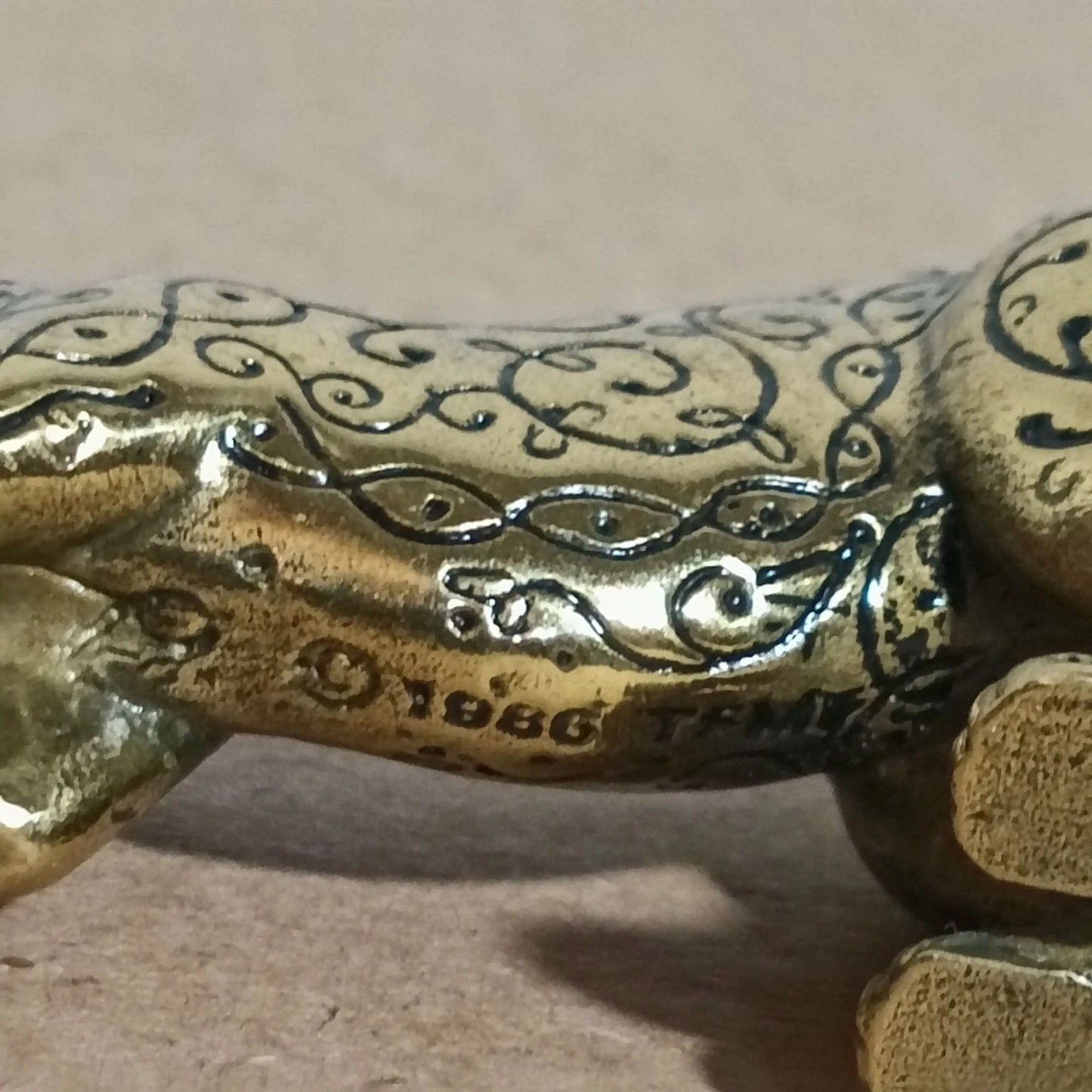 Franklin Mint (Asian) Brass Cat Figurine 1986 Curio Cabinet Cats 4.5"