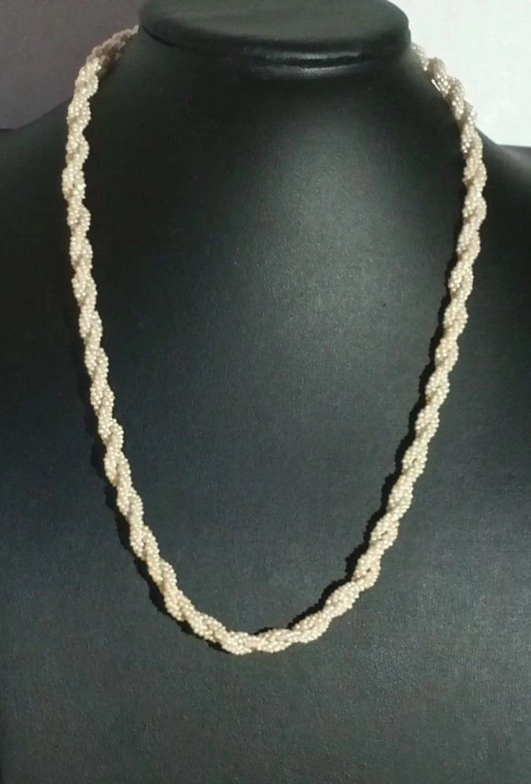 Tiny Pearl Seed Bead Rope Necklace Goldtone Clasp Bridal Vintage Style