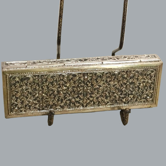 Vintage Ornate Engraved Metal Trinket/Cigarette Box 6.25” Floral Scroll