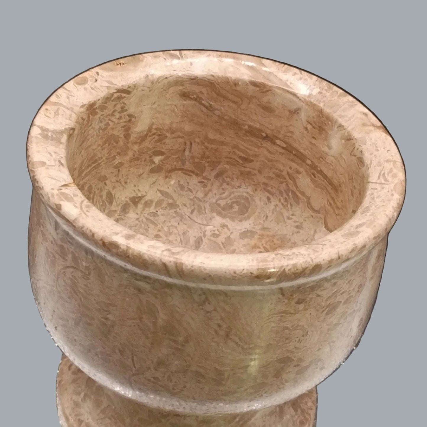 Pakistani Fossil Stone Marble Mortar Bowl 3.5" Carved Footed Cup