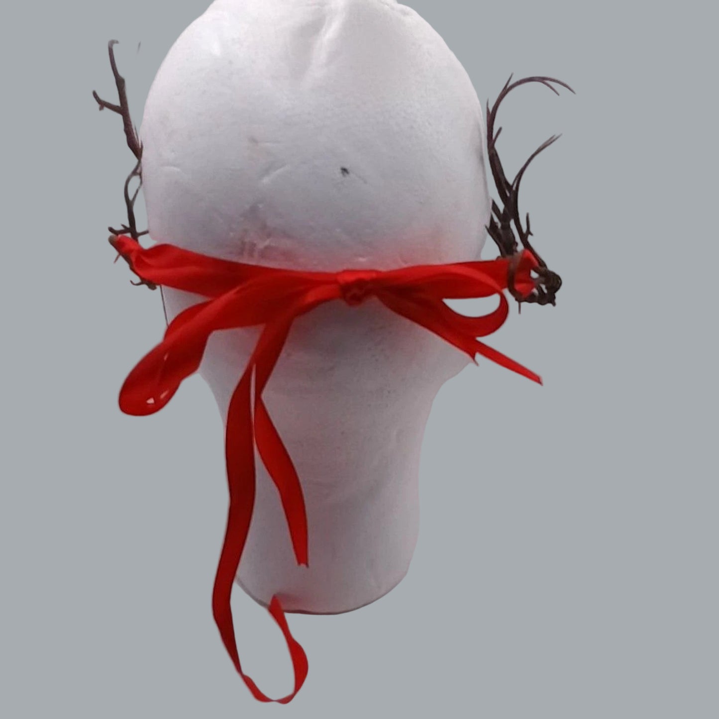 Woodland Antler Crown with Red Gemstone Red Ribbon Ties OSFM