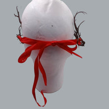 Load image into Gallery viewer, Woodland Antler Crown with Red Gemstone Red Ribbon Ties OSFM
