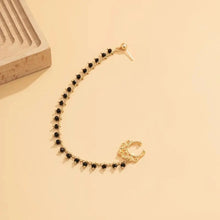 Load image into Gallery viewer, Non Piercing Nose Rings With Chain Nose To Ear Goldtone Black Stones 6&quot;
