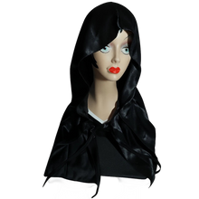 Load image into Gallery viewer, Black Satin Hooded Face Covering Shawl – Large Size Gothic Costume Cloak

