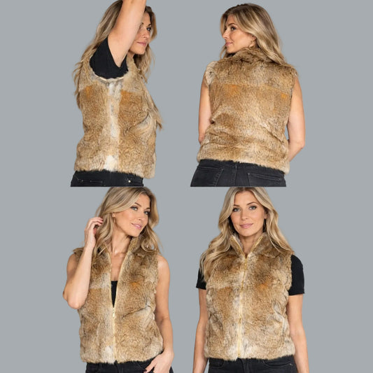 Valerie Stevens Genuine Rabbit Fur Zip Vest Satin Lined S/M