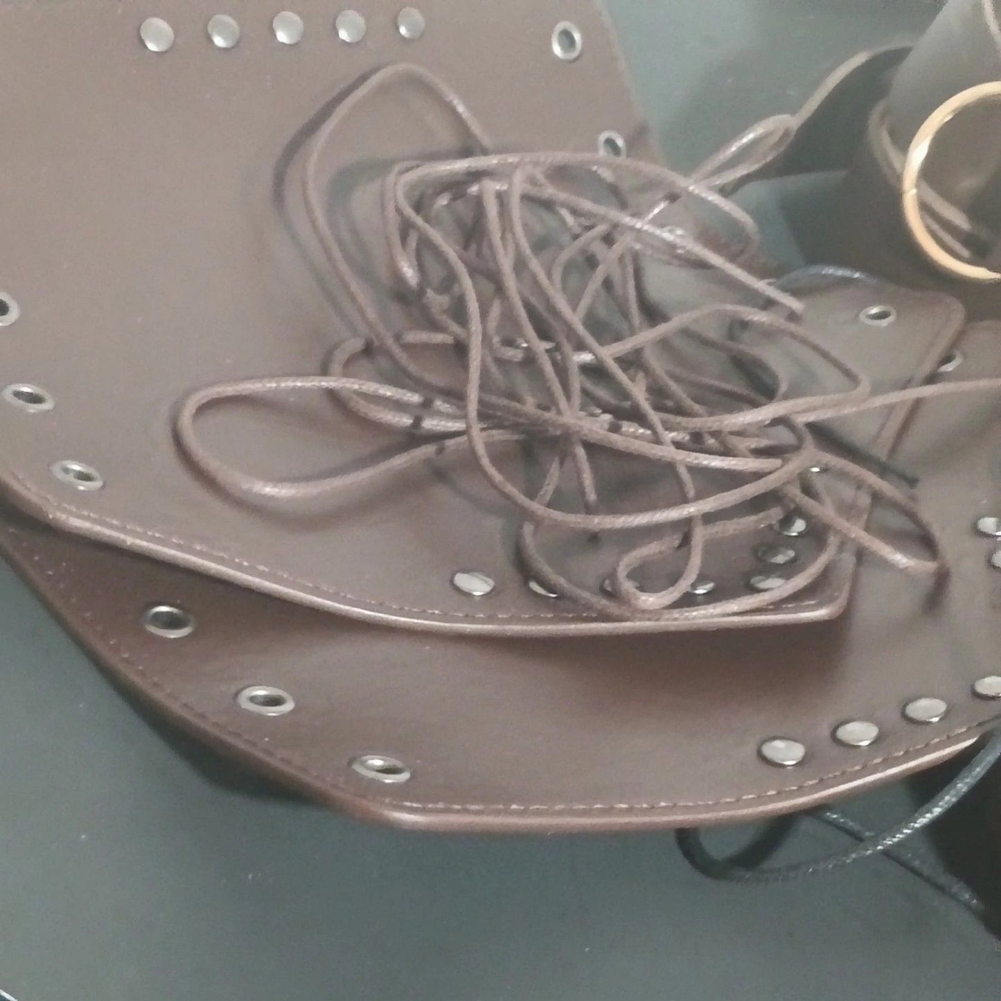 5pc Brown Faux Leather LARP Set Belt Pouch Scabbard + 2 Bracers NWT