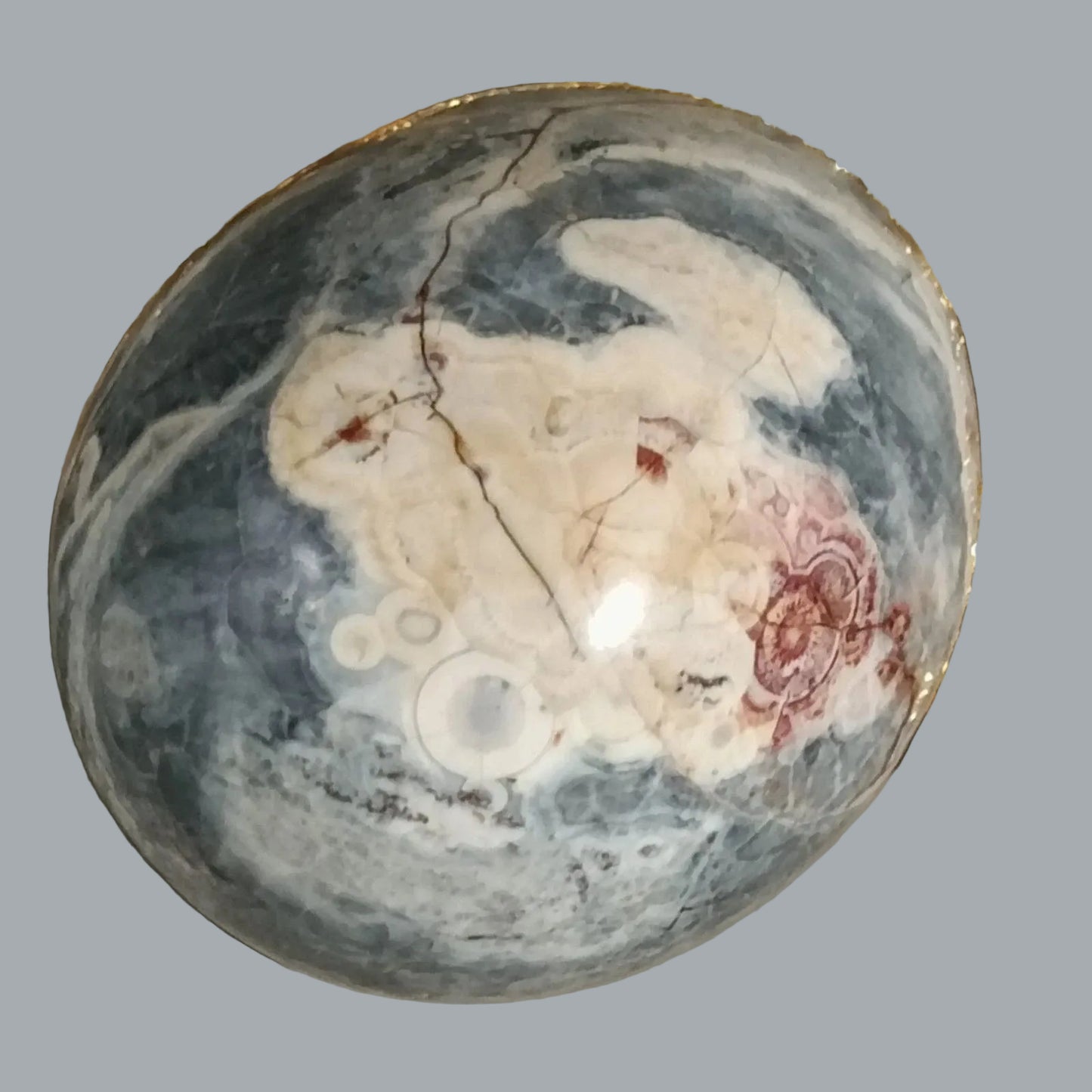 3" Polished Natural Stone Egg Gray White Red Stone