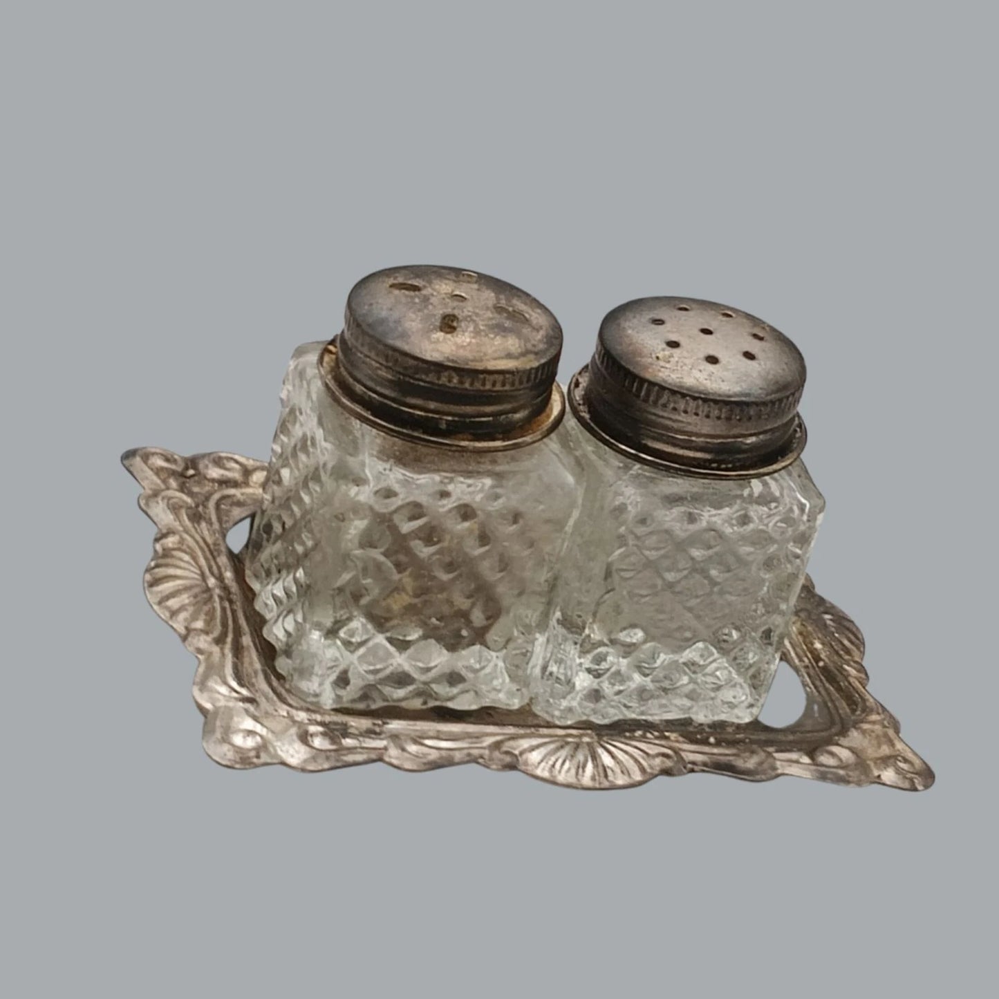Vintage Glass Salt & Pepper Shakers with Silver-Plated Lids – Hong Kong