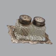 Load image into Gallery viewer, Vintage Glass Salt &amp; Pepper Shakers with Silver-Plated Lids – Hong Kong
