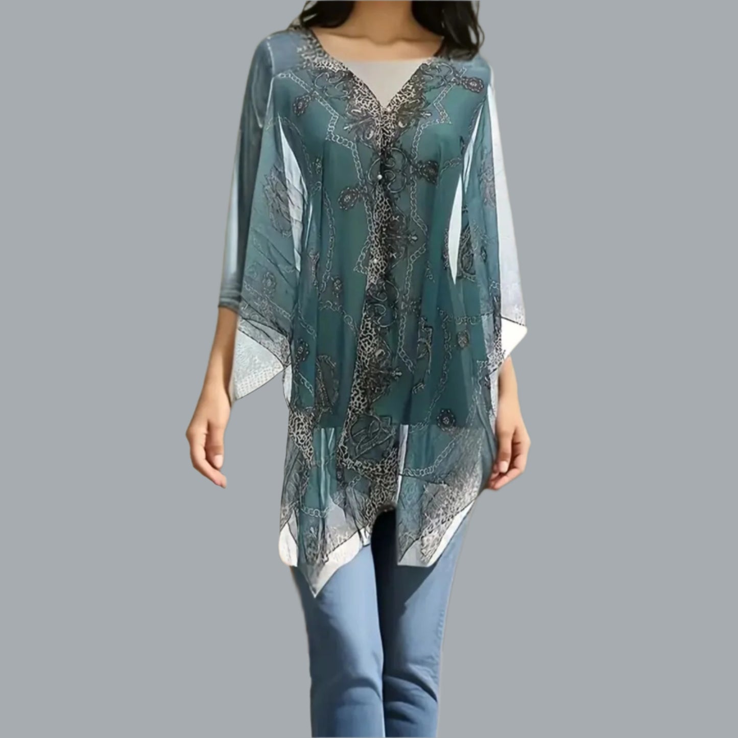 Lightweight Chiffon Shawl Thin Breathable Sunscreen Silky Smock Women's Green