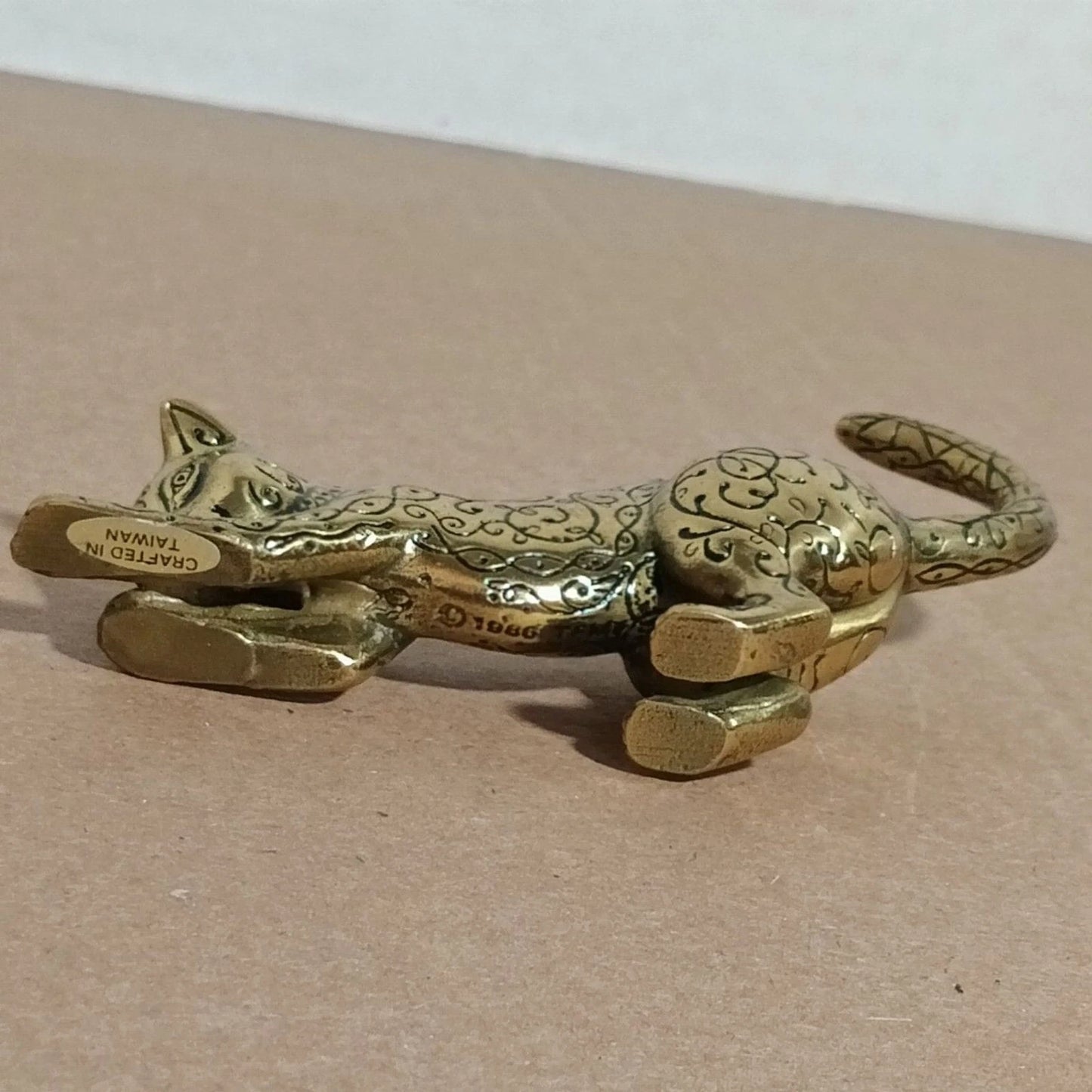 Franklin Mint (Asian) Brass Cat Figurine 1986 Curio Cabinet Cats 4.5"