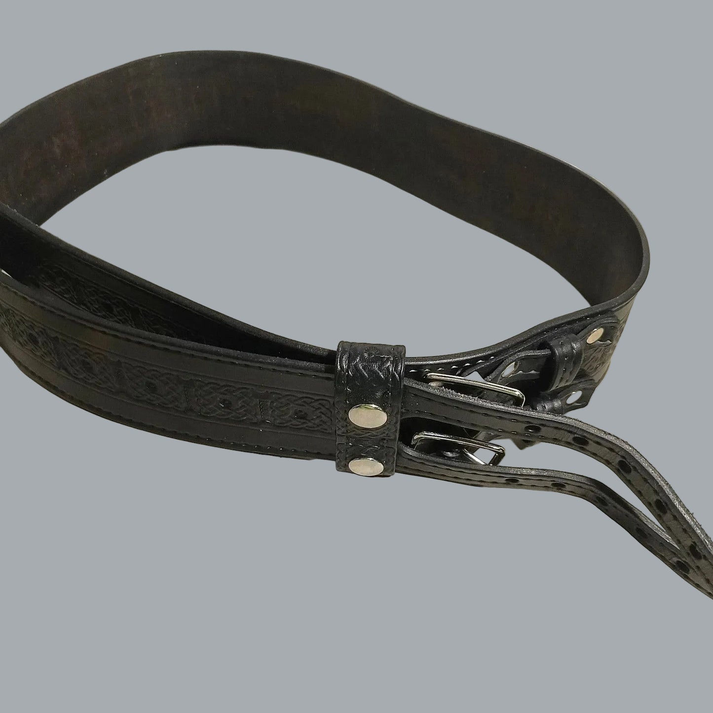 Holy Heck USA Full Grain Leather Double Buckle Kilt Belt 2.5" Celtic 39-44"waist