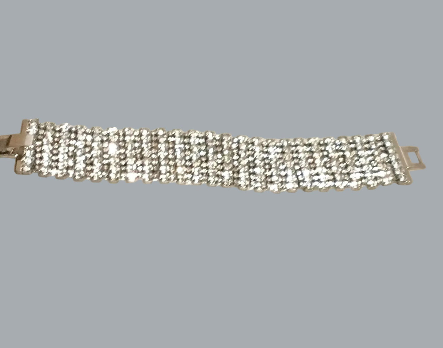Vintage 7-Row Rhinestone Bracelet Silver Tone Box Clasp 6.5” x 1”