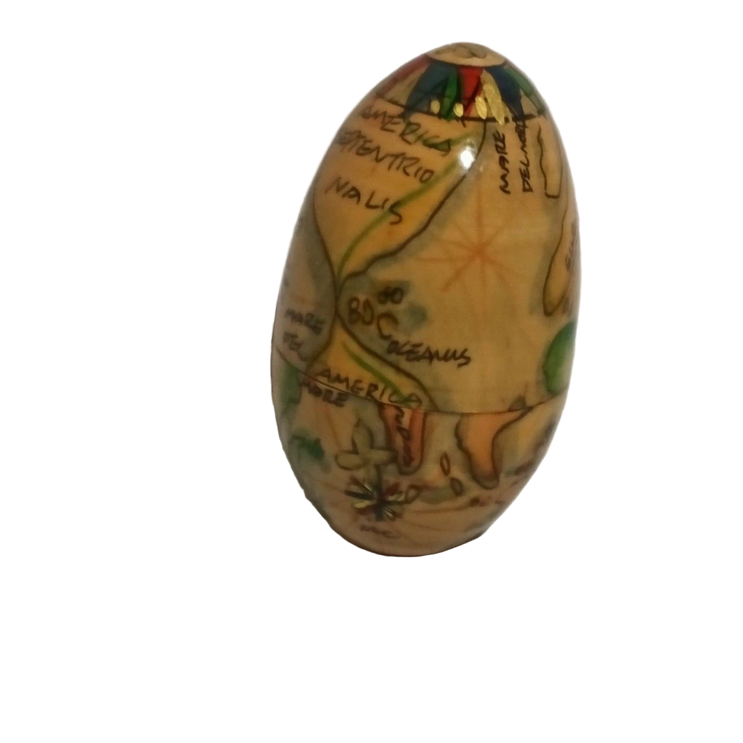 Vintage Wooden Nesting World Map Eggs Set Hand Painted Globe Style 4"