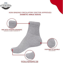 Load image into Gallery viewer, Diabetic Ankle Socks Non-Binding Circulatory Cushion Cotton 12 Pairs Grey 9-11
