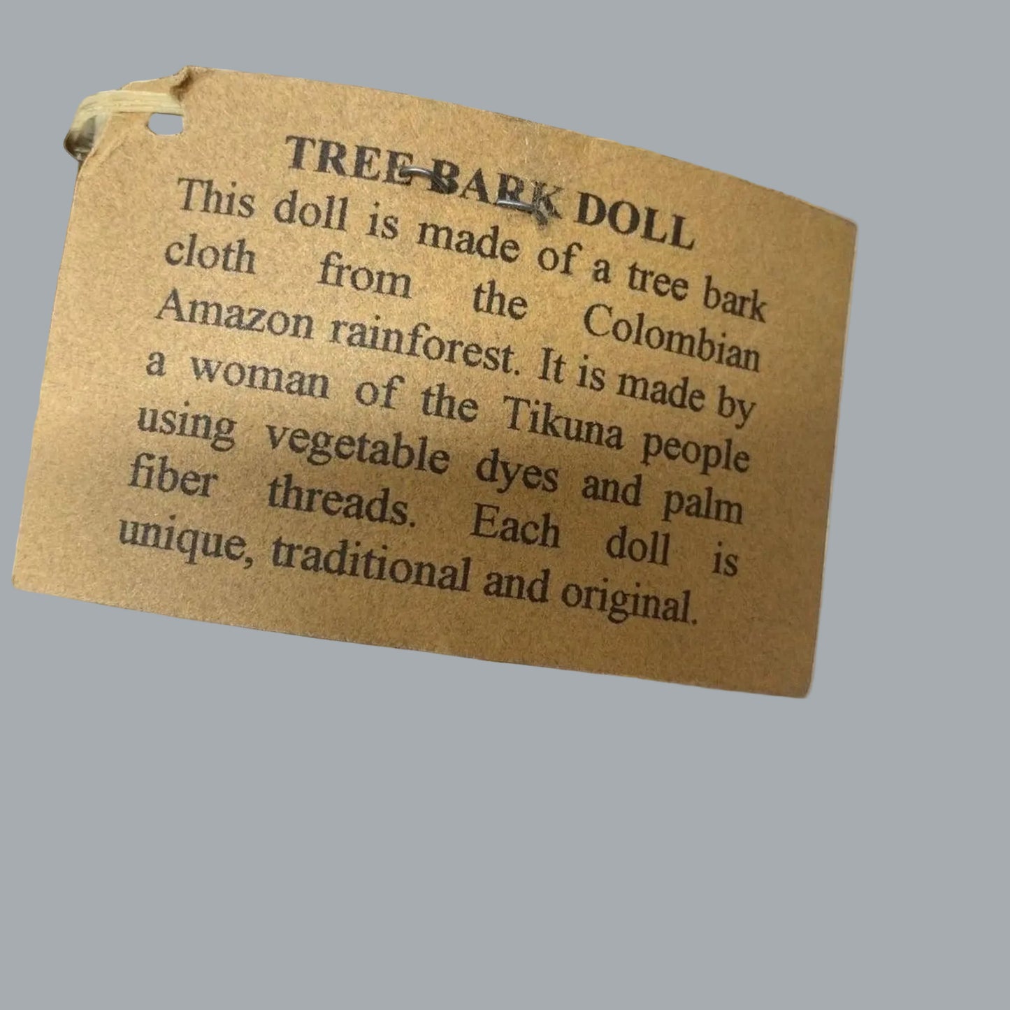 Vintage Tikuna Tree Bark Cloth Doll Colombian Amazon Folk Art Imports Chibcha