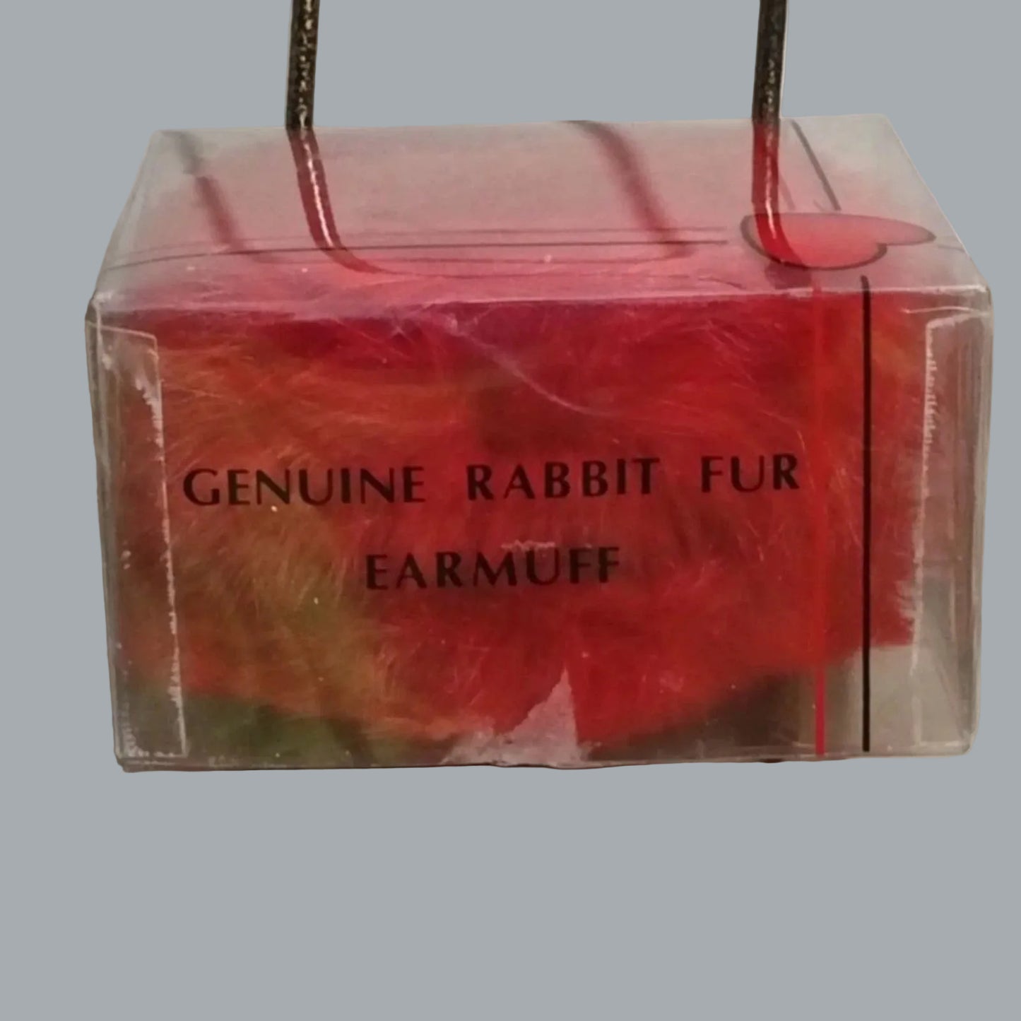 Vintage Genuine Rabbit Fur Red Earmuffs 4.5" Plush Warm Winter Headband NOS