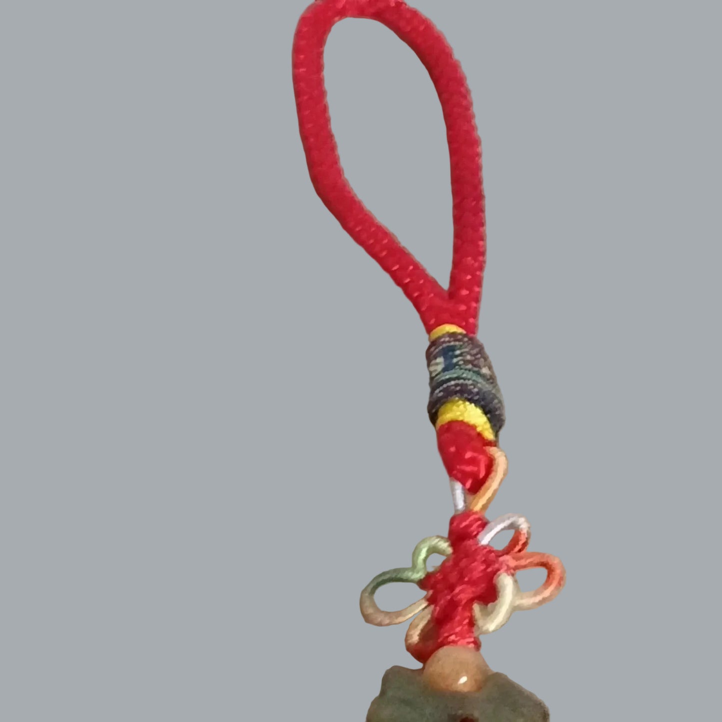 Carved 4 Stones Chinese Lucky Charm Red Cord Hanging Ornament Pendant 10" Long