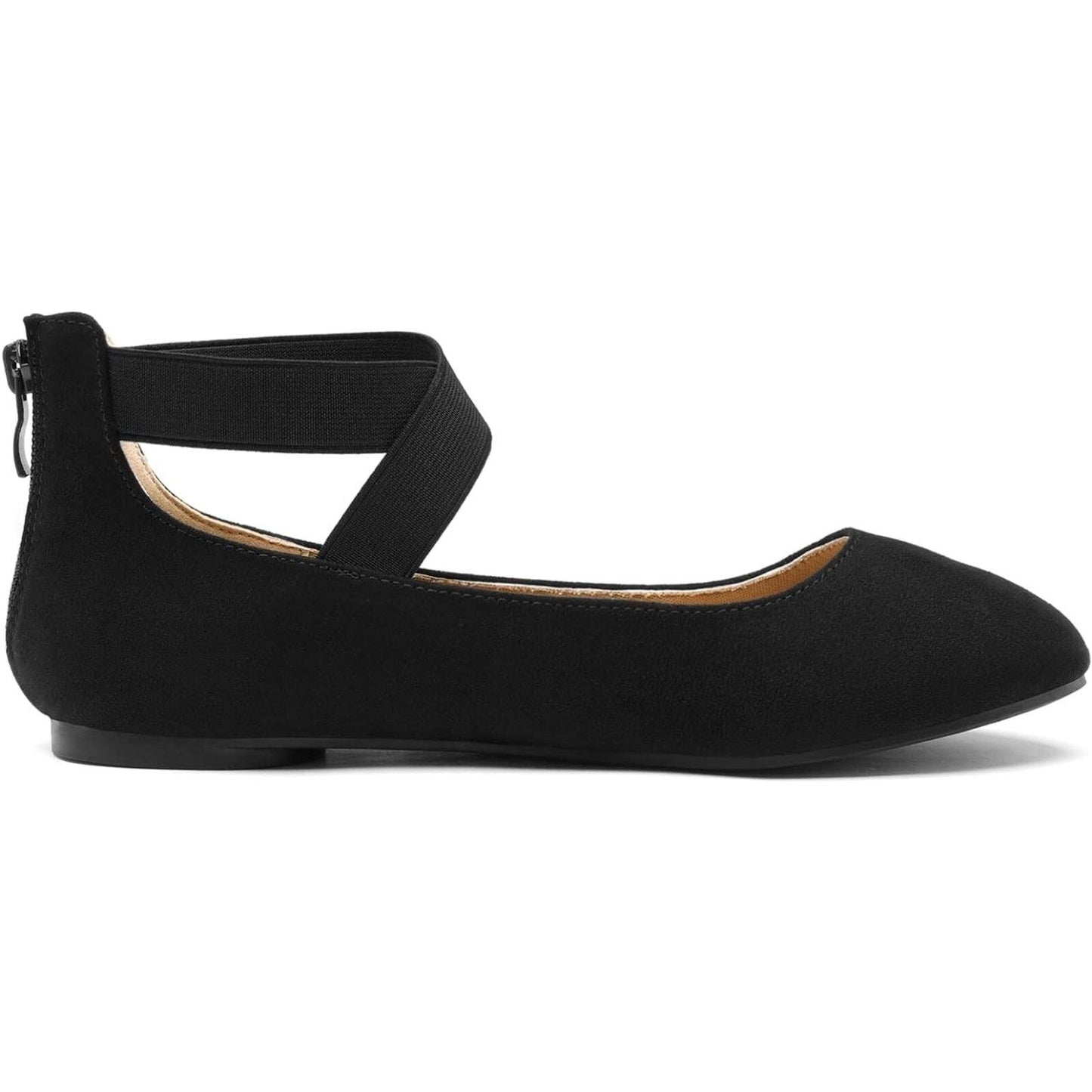 Sole_Stretchy Black Fashion Elastic Ankle Straps Flats Shoes Size 8.5 M US