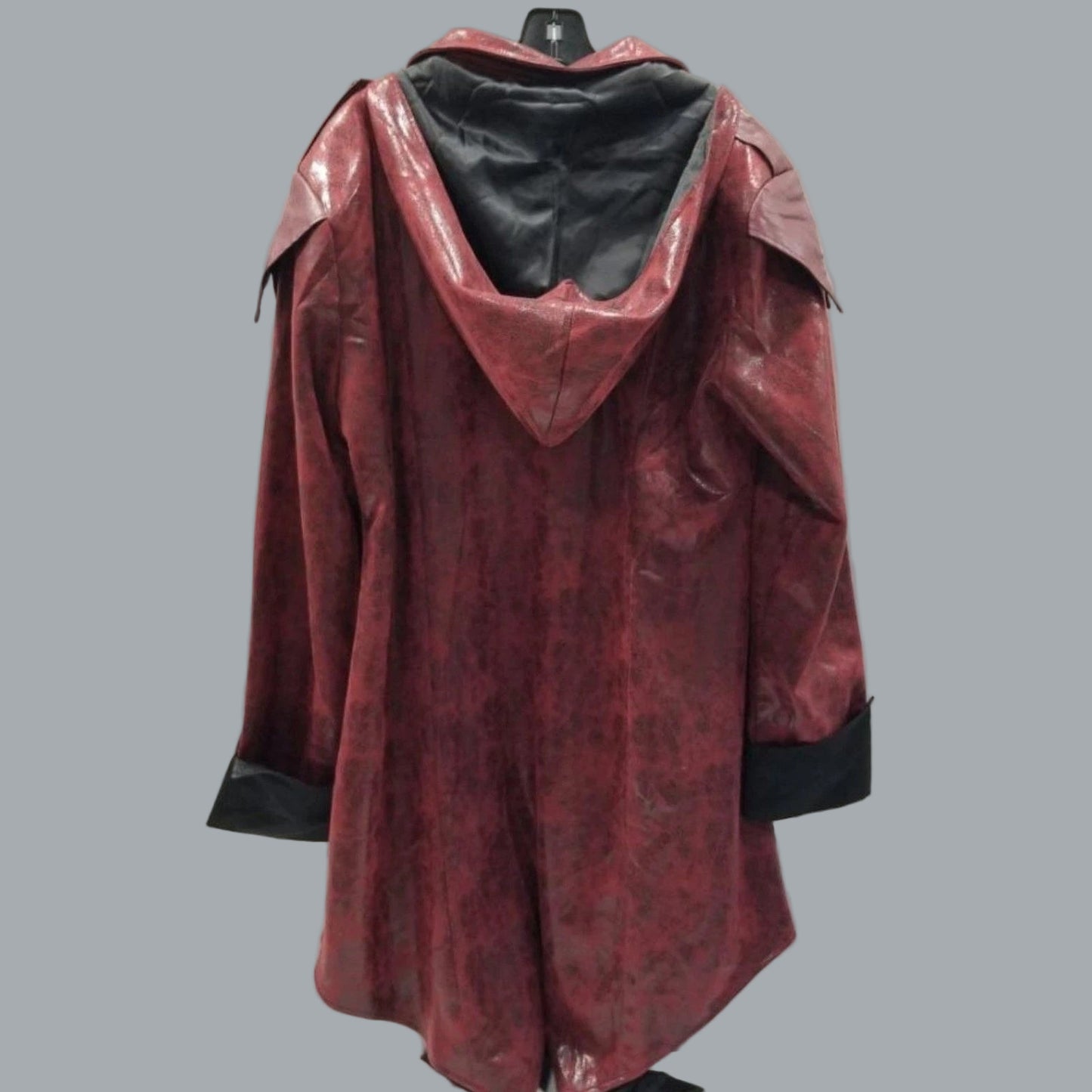 Crubelon Red Medieval Faux Leather Hooded Jacket Coat Men’s XL Goth