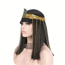 Load image into Gallery viewer, Egyptian Queen Costume Wig Black Hair 14inch Straight Synthetic + Bangs Cosplay
