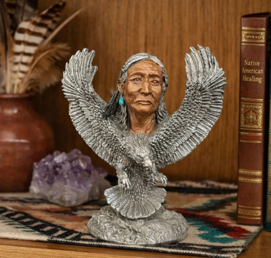 Greg Neeley Pewter Eagle Spirit Guide Native American Sculpture 4.5"