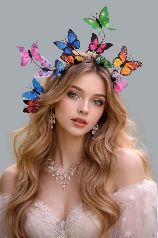 Butterfly Fairy Crown Headband Multicolor 3D Butterflies Fantasy Cosplay