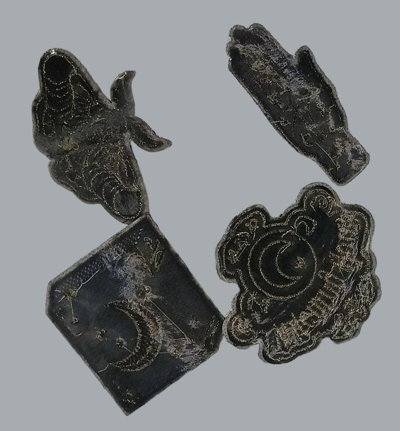 4pc Gothic Witchy Iron-On Patch Set – Witching Hour, Moth, Moon, Hand