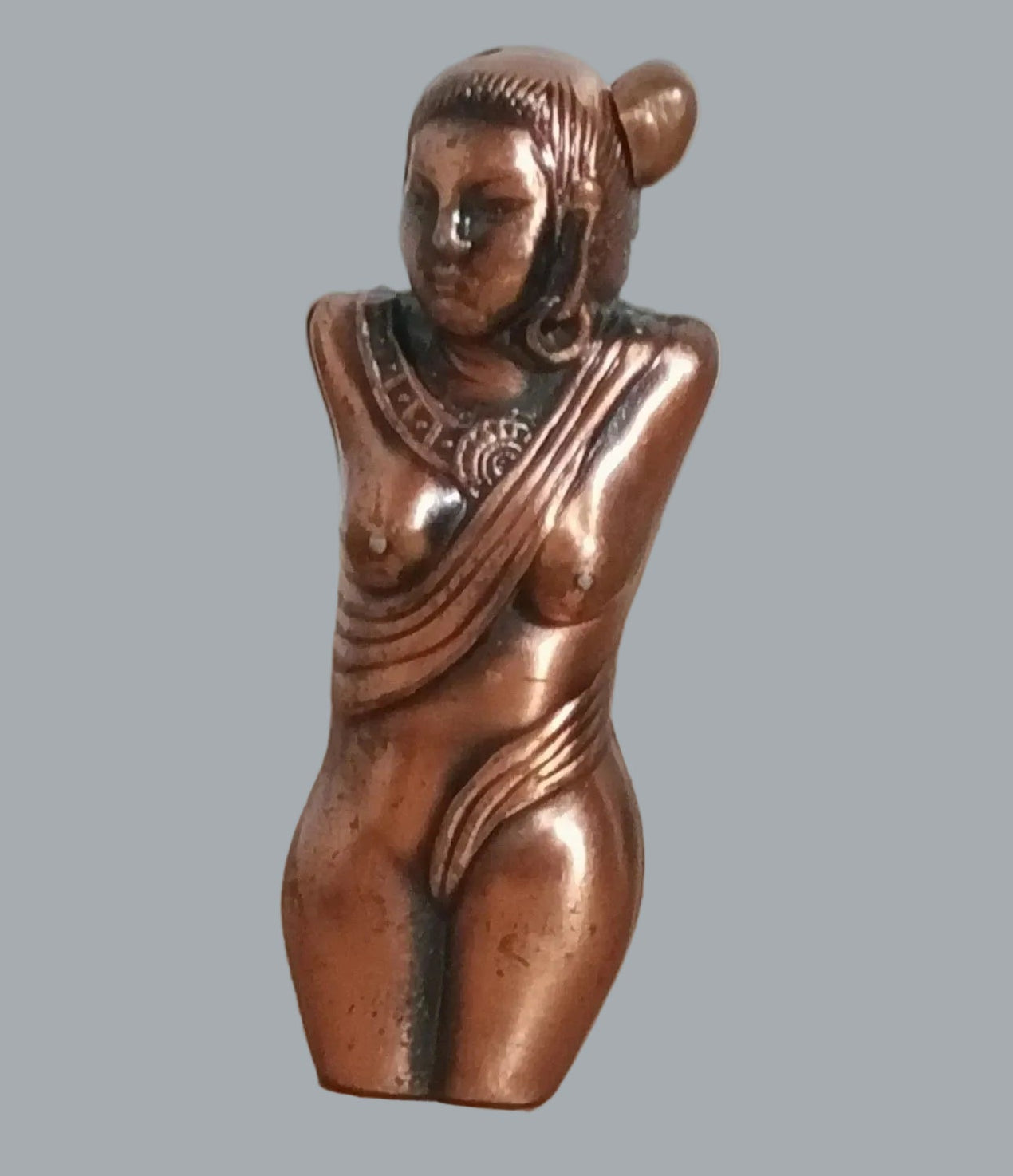 Vintage Nude Lady Butane Lighter 3in Copper Tone Art Deco Pin-Up