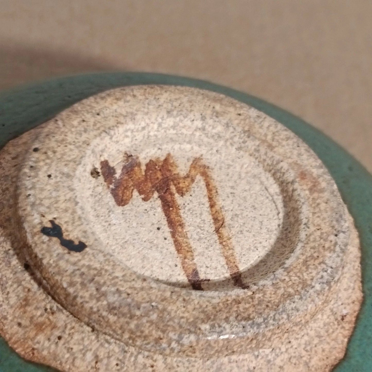 Studio Pottery Ikebana Flower Bowl Vase w/ 3 Tube Frog Green Blue Glaze