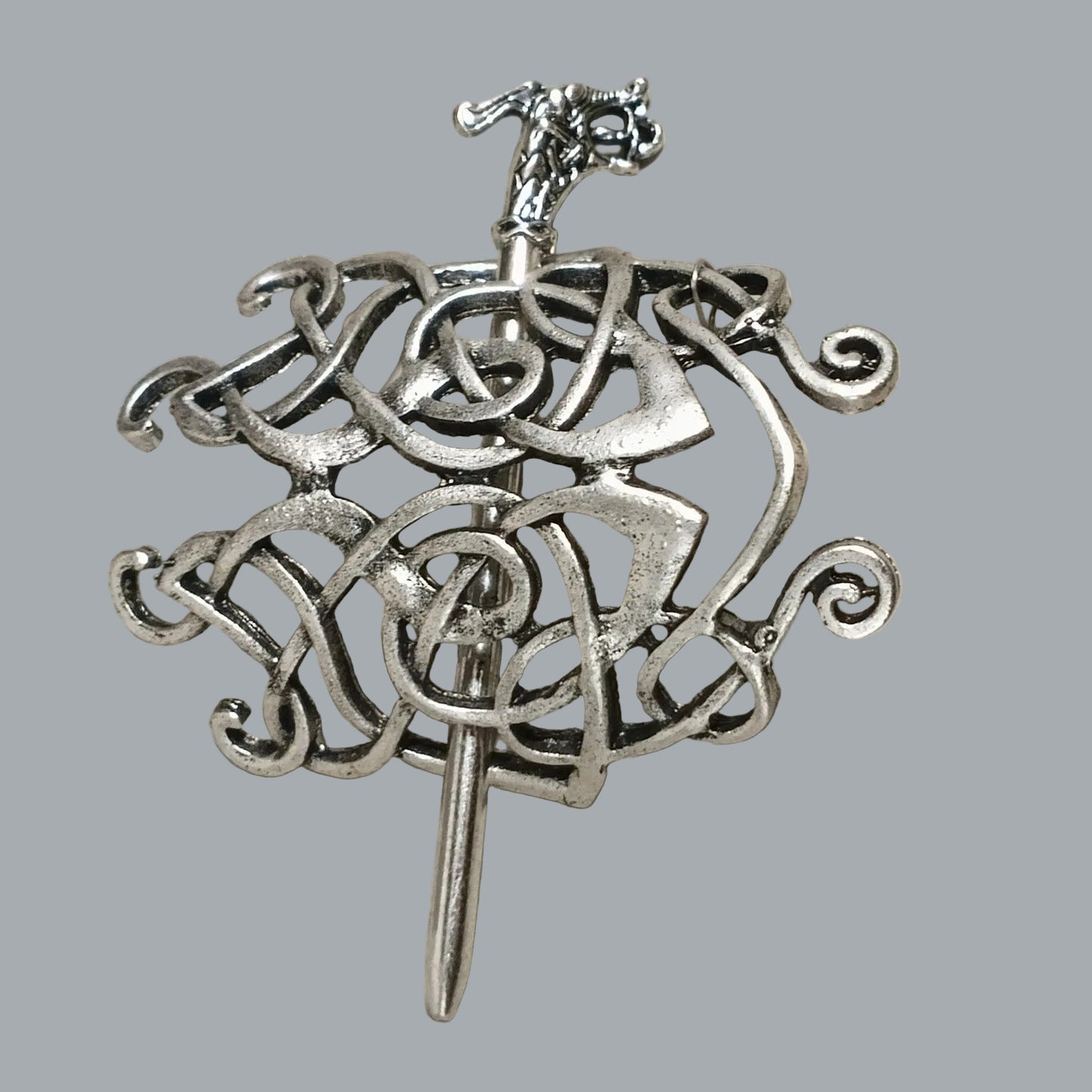 NWT Celtic Knot Hair Slide Sword Pin Silver Tone Medieval Style