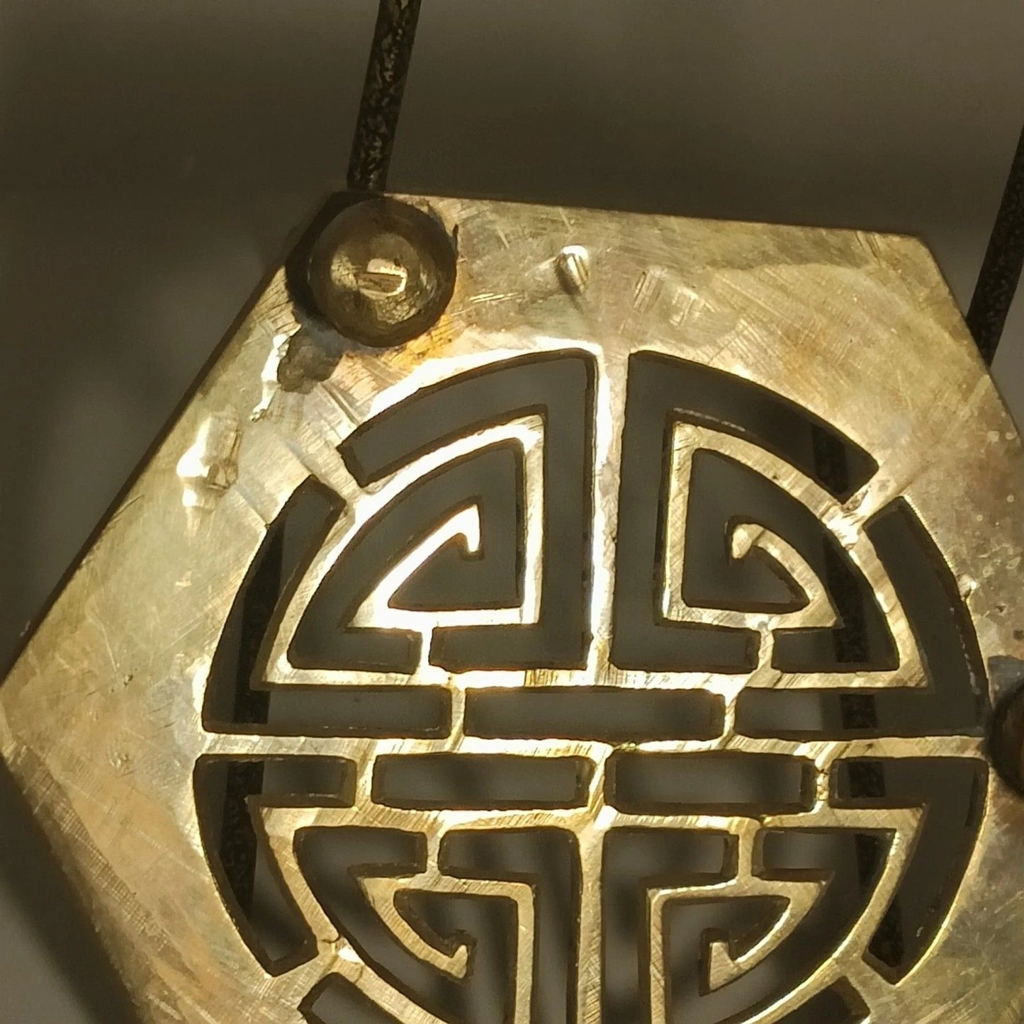 Vintage Brass Trivet 4.5" Hexagon Longevity Cutout Hot Plate